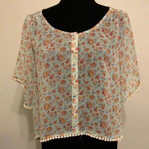 MUDD Floral Short Sleeve Sheer Blouse in Green